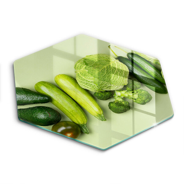 Skärbräda glas sexhörning Gröna frukter och grönsaker
