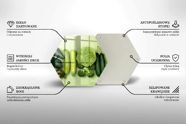 Skärbräda glas sexhörning Gröna frukter och grönsaker