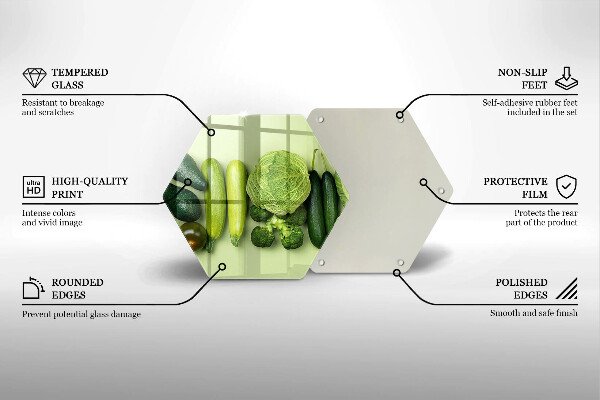 Skärbräda glas sexhörning Gröna frukter och grönsaker