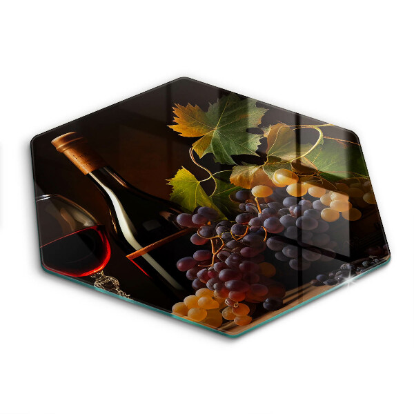 Skärbräda glas sexhörning Glas vin och druvor