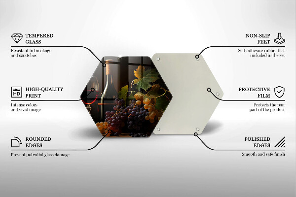 Skärbräda glas sexhörning Glas vin och druvor