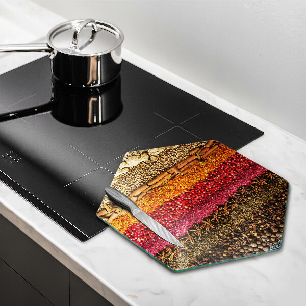 Skärbräda glas sexhörning Färgglada kryddor