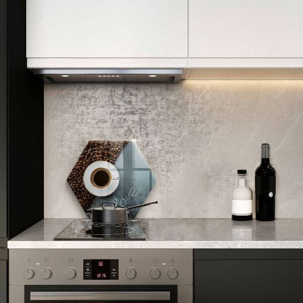 Skärbräda glas sexhörning Kaffebönor och kopp