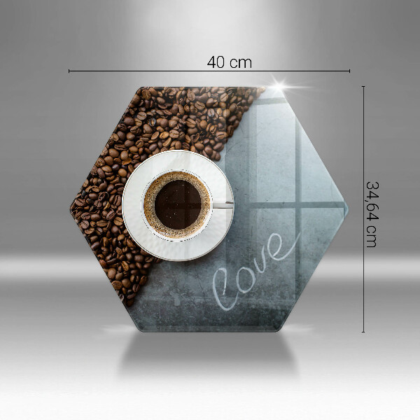 Skärbräda glas sexhörning Kaffebönor och kopp