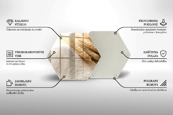 Skärbräda glas sexhörning Mjöl och ax av säd