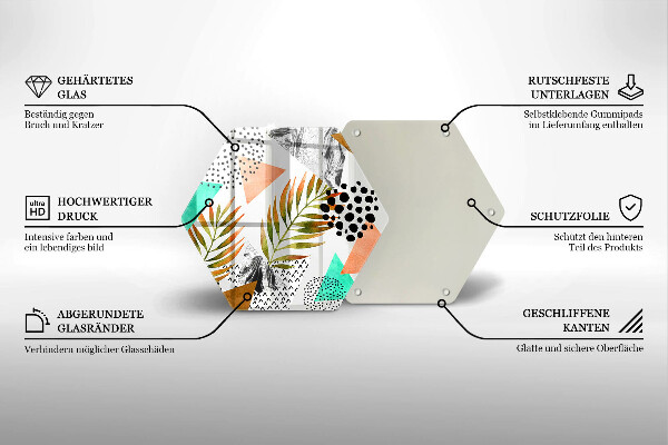 Skärbräda glas sexhörning Boho löv mönster