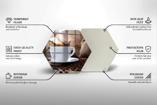 Skärbräda glas sexhörning Kopp och kaffebönor