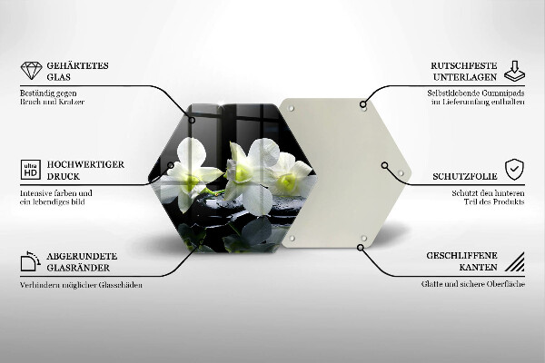 Skärbräda glas sexhörning Vita blommor i Zen vatten