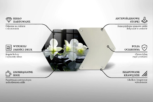 Skärbräda glas sexhörning Vita blommor i Zen vatten