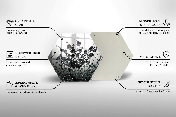 Skärbräda glas sexhörning Maskrosor och dagg