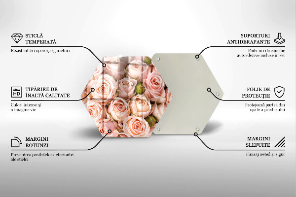 Skärbräda glas sexhörning Bukett fina rosor