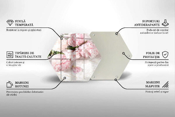 Skärbräda glas sexhörning Delika rosor blommor