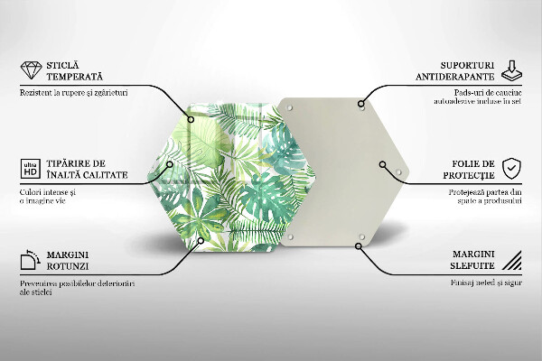 Skärbräda glas sexhörning Akvarell boho blad