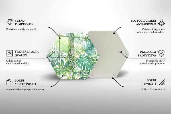 Skärbräda glas sexhörning Akvarell boho blad