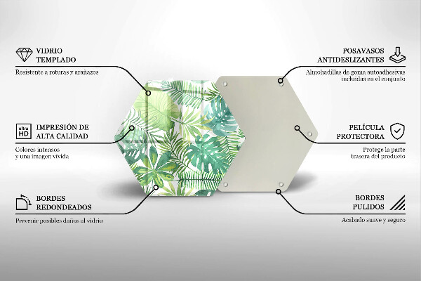 Skärbräda glas sexhörning Akvarell boho blad