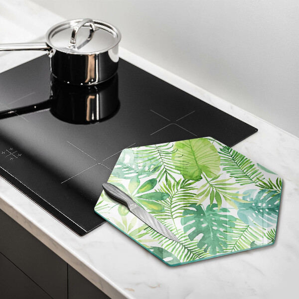 Skärbräda glas sexhörning Akvarell boho blad