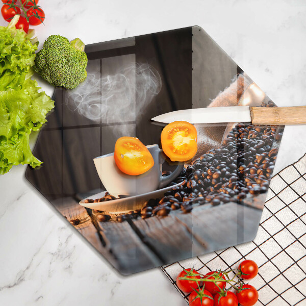 Skärbräda glas sexhörning Kaffekopp och hjärta