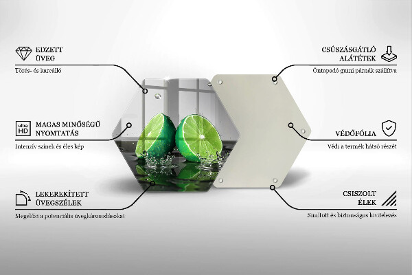 Skärbräda glas sexhörning Saftiga lime och vatten