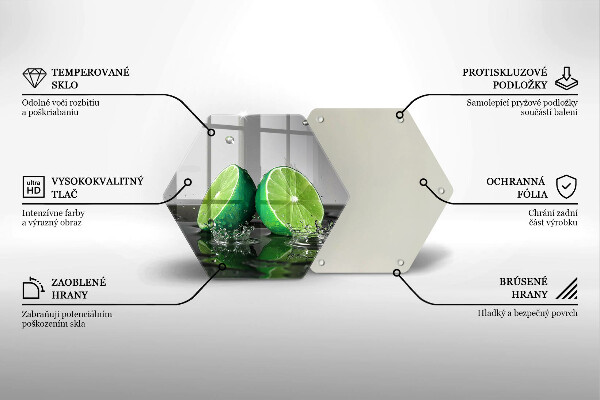 Skärbräda glas sexhörning Saftiga lime och vatten