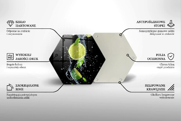 Skärbräda glas sexhörning Saftiga limefrukter i vatten