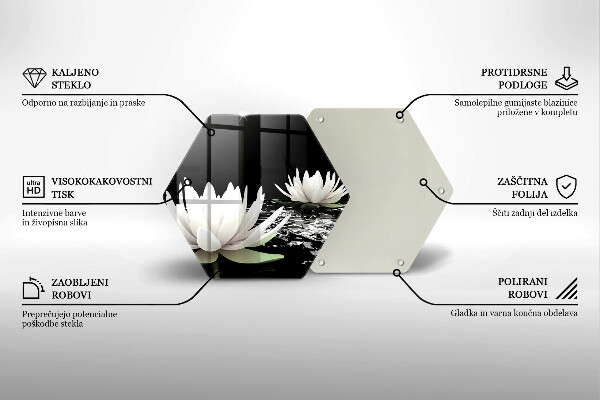 Skärbräda glas sexhörning Vita liljor på vattnet