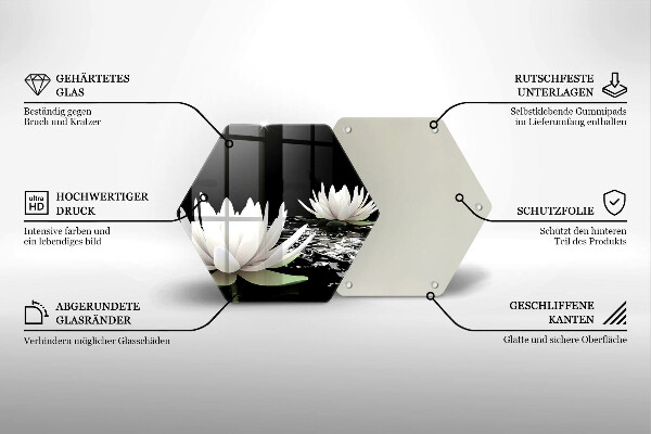 Skärbräda glas sexhörning Vita liljor på vattnet