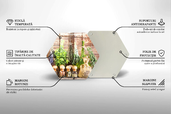 Skärbräda glas sexhörning Örter kryddor och trä