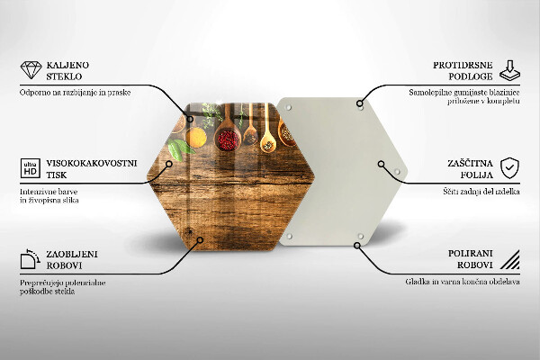 Skärbräda glas sexhörning Träskedar av kryddor