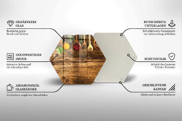 Skärbräda glas sexhörning Träskedar av kryddor