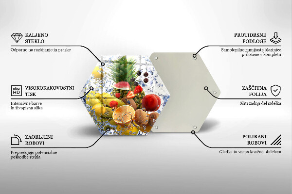 Skärbräda glas sexhörning Saftig frukt och vatten