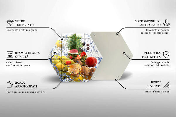 Skärbräda glas sexhörning Saftig frukt och vatten