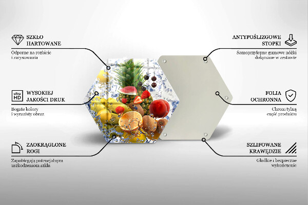 Skärbräda glas sexhörning Saftig frukt och vatten