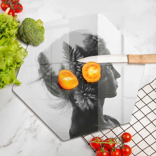 Skärbräda glas sexhörning Kvinna och skog