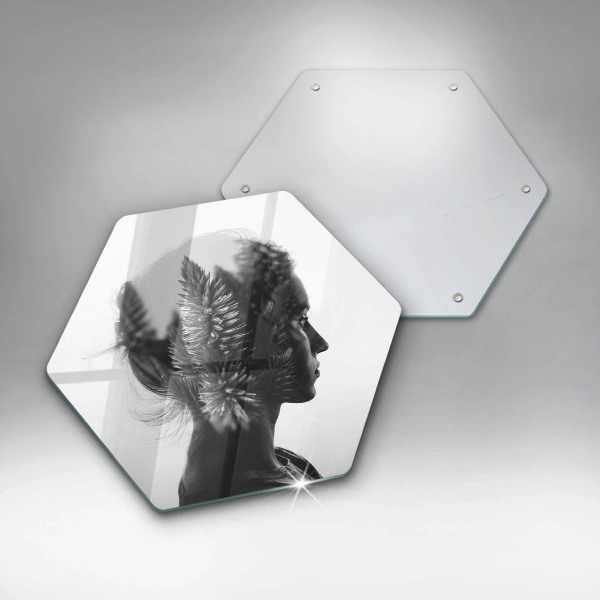 Skärbräda glas sexhörning Kvinna och skog