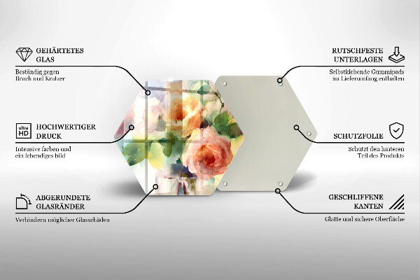Skärbräda glas sexhörning Målade blommor