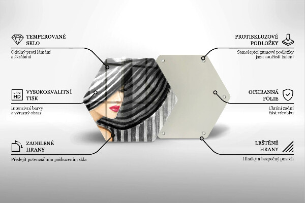 Skärbräda glas sexhörning Kvinna i hatt