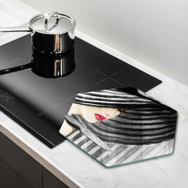 Skärbräda glas sexhörning Kvinna i hatt