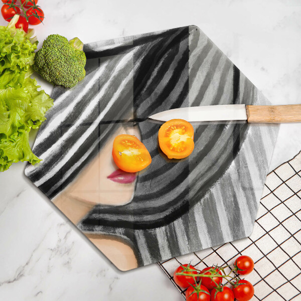 Skärbräda glas sexhörning Kvinna i hatt