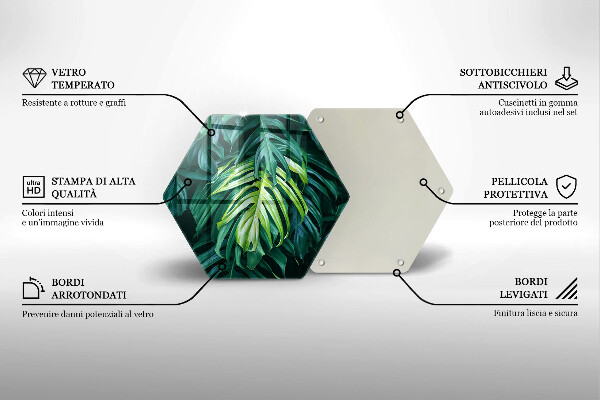 Skärbräda glas sexhörning Vilda monstera blad