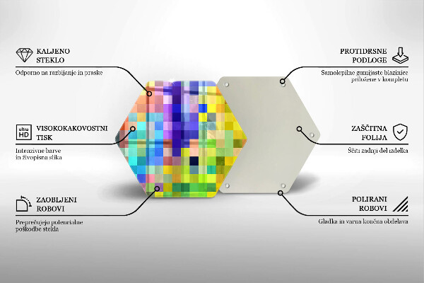 Skärbräda glas sexhörning Färgglada pixel rutor