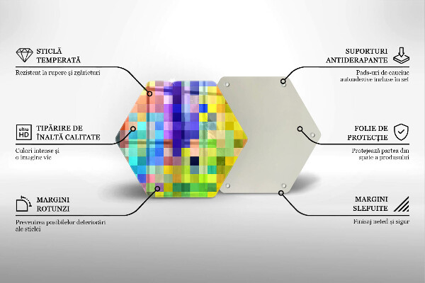 Skärbräda glas sexhörning Färgglada pixel rutor