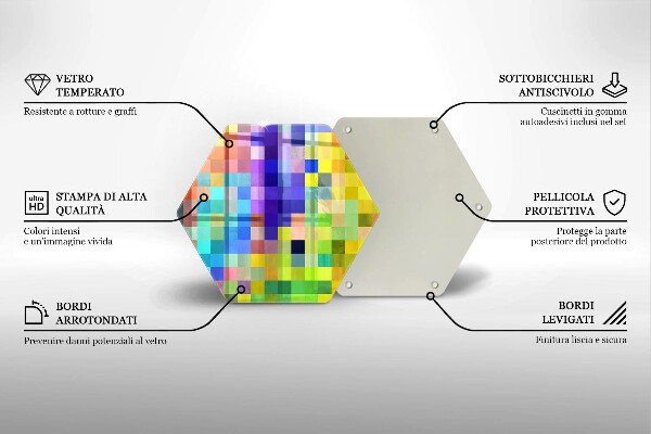 Skärbräda glas sexhörning Färgglada pixel rutor