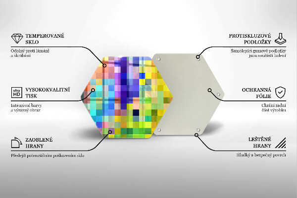 Skärbräda glas sexhörning Färgglada pixel rutor