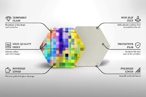Skärbräda glas sexhörning Färgglada pixel rutor