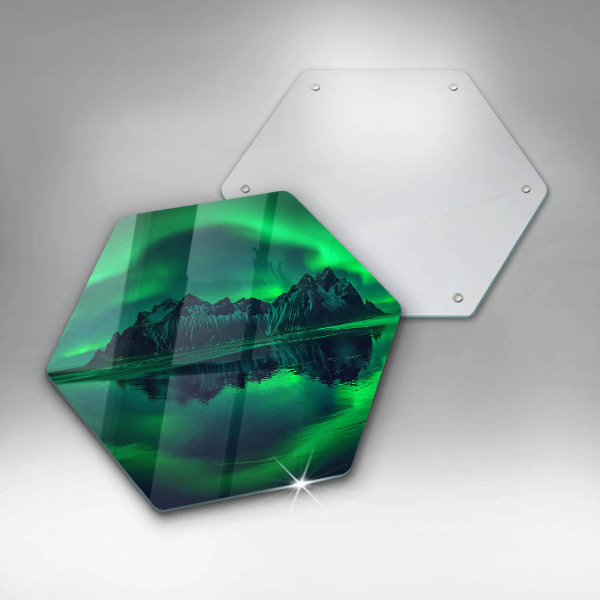 Skärbräda glas sexhörning Norrskenslandskap