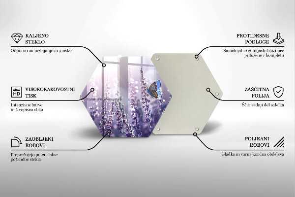 Skärbräda glas sexhörning Vildblommor och fjäril