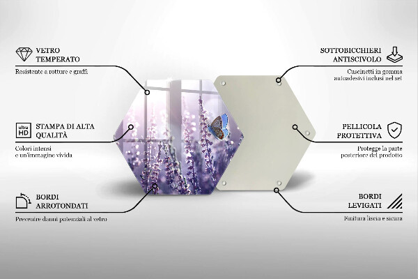 Skärbräda glas sexhörning Vildblommor och fjäril