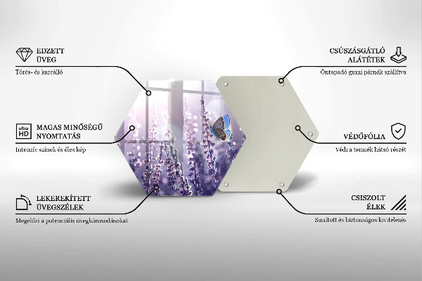 Skärbräda glas sexhörning Vildblommor och fjäril