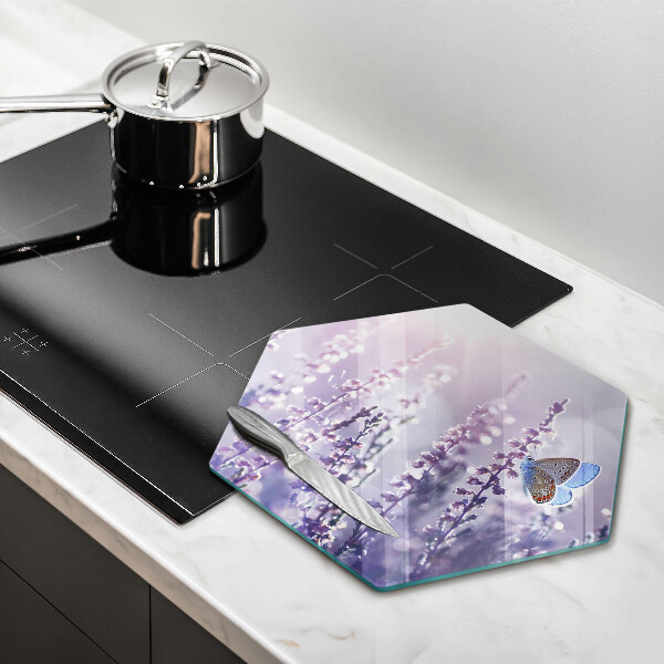 Skärbräda glas sexhörning Vildblommor och fjäril