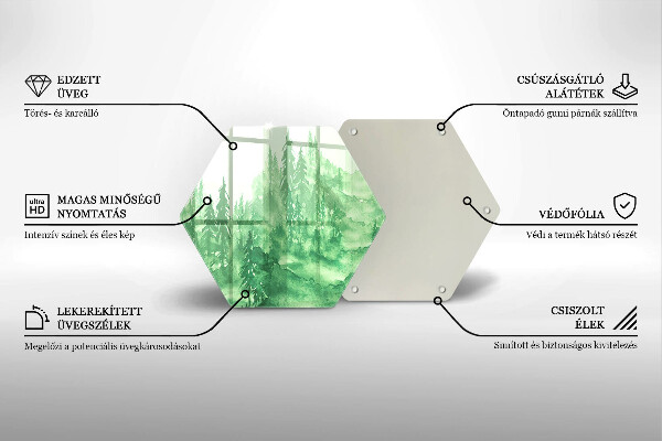 Skärbräda glas sexhörning Målad skog